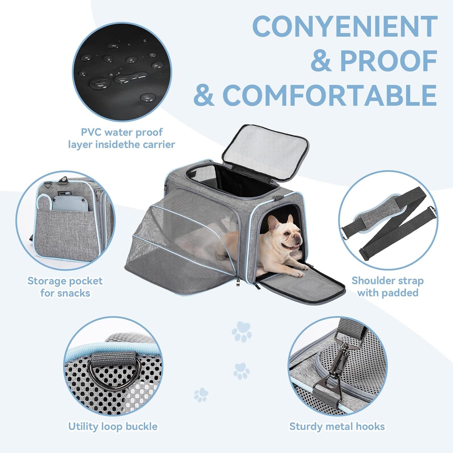 Petsfit Expandable Pet Carrier, 19x12x12 inches Soft-Sided Portable Cat Carrier Dog Carrier, with Removable Plush Mat, Locking Safety Zippers and Pockets