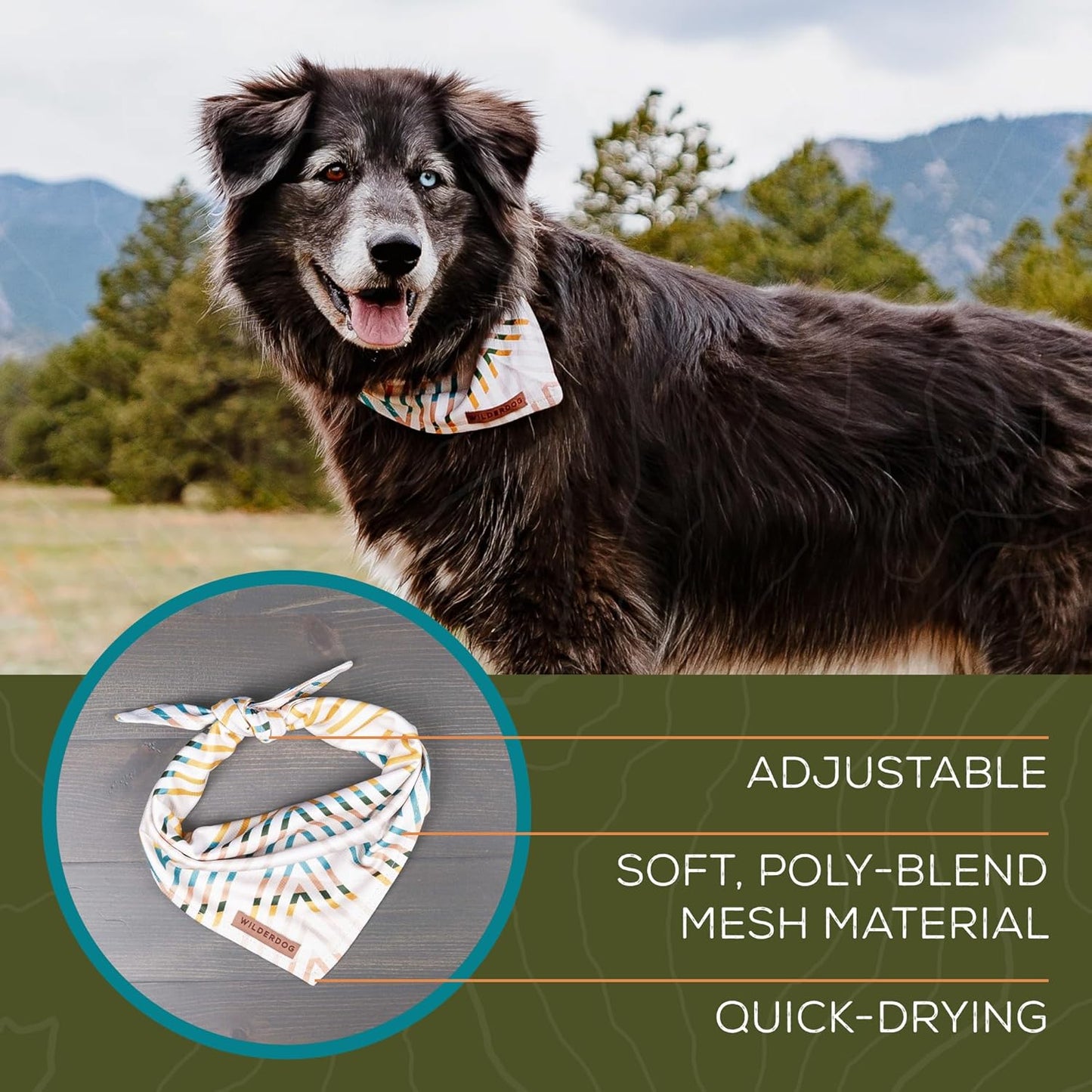 Wilderdog Dog Bandana with Lightweight Quick Drying Poly-Blend Mesh Material in Big Sky