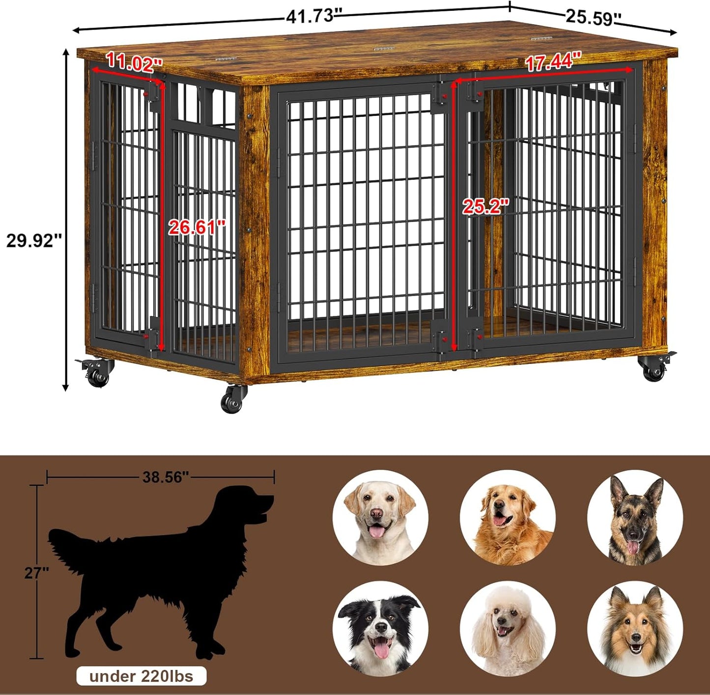 EasyCom 41" for Training Moveable XL Dog Crate, Large Dog Crate Furniture with Top-Access Teasing/Feeding Doors, Chew-Resistant Dog Kennel Indoor Furniture for Medium and Large Dogs