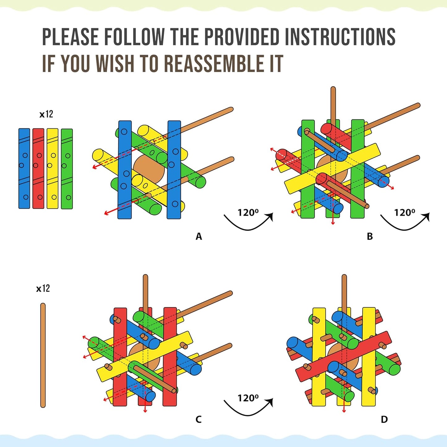 Wooden Chewing Toy for Small Animals, Natural Wood for Rabbit, Guinea Pig, Bunny, Chinchilla (Colored)