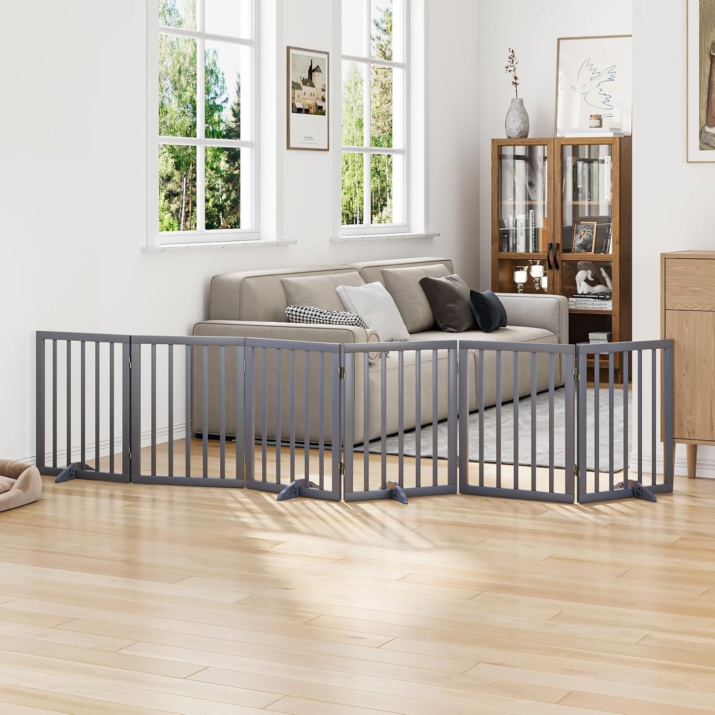 Dog Gate for Stairs 37-110" Wide, Fully Assembled Foldable Dog Gates for Doorways House, Freestanding Pet Gates for Dogs, Doogie Puppy Fence Gate