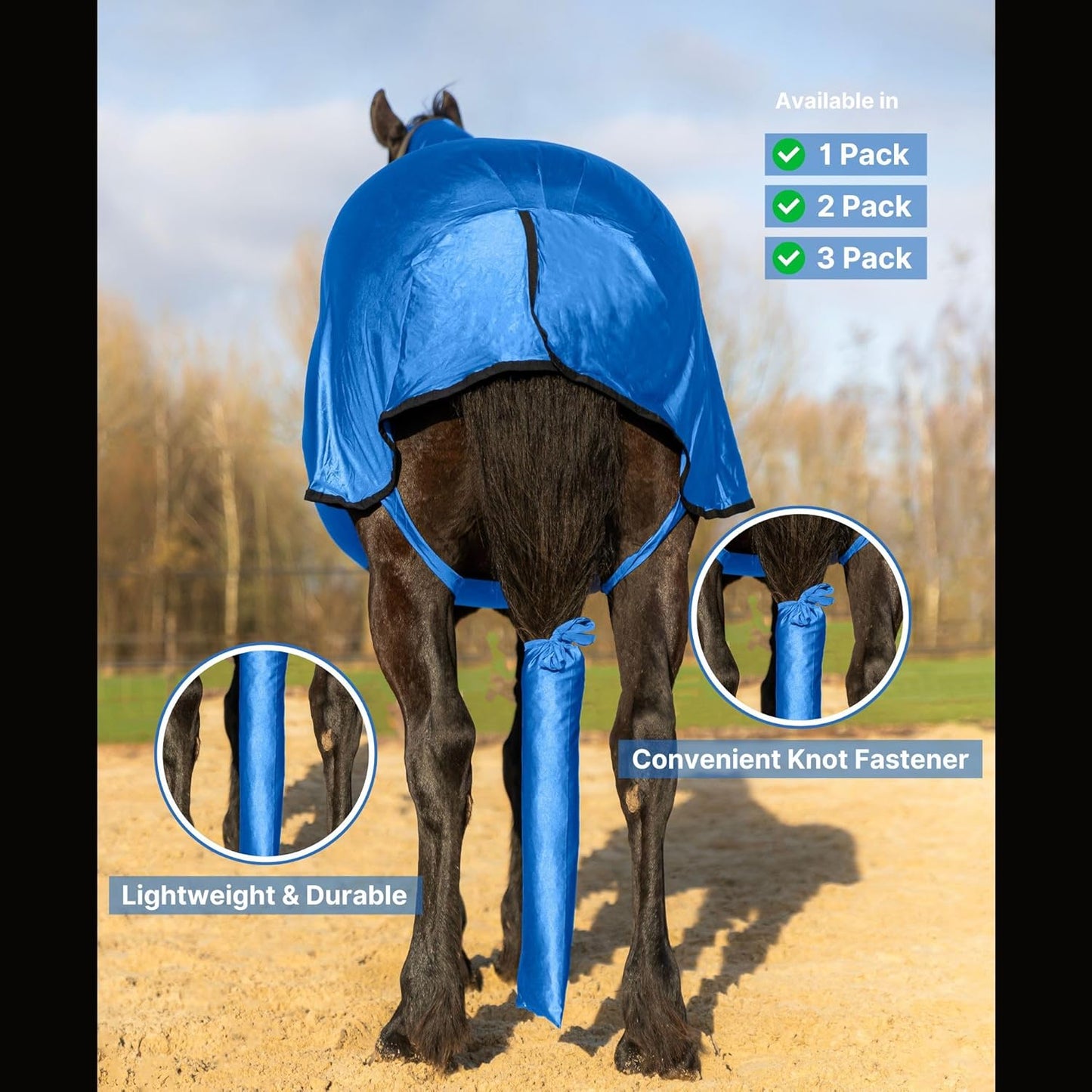 RESISTANCE Spandex Horse Tail Bag Only for Horses - 23"x10" Ties, Nylon Material - to Keep The Horse Tail Clean and Protected - Royal Blue (Pack of 2)