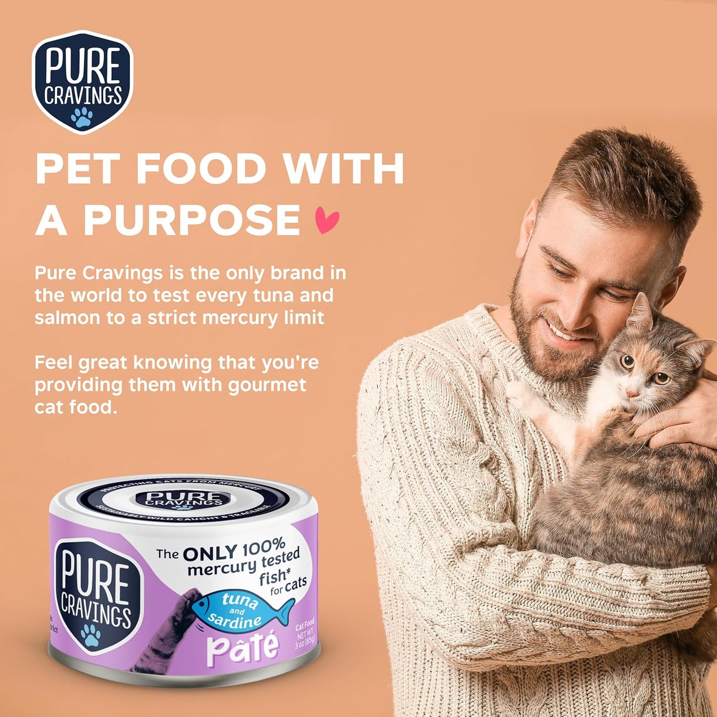 Tuna and Sardine Pate, Canned Wet Cat Food, 100% Mercury-Tested, Moist Can Fish, Grain-Free Protein, Non-GMO, 12 Pack