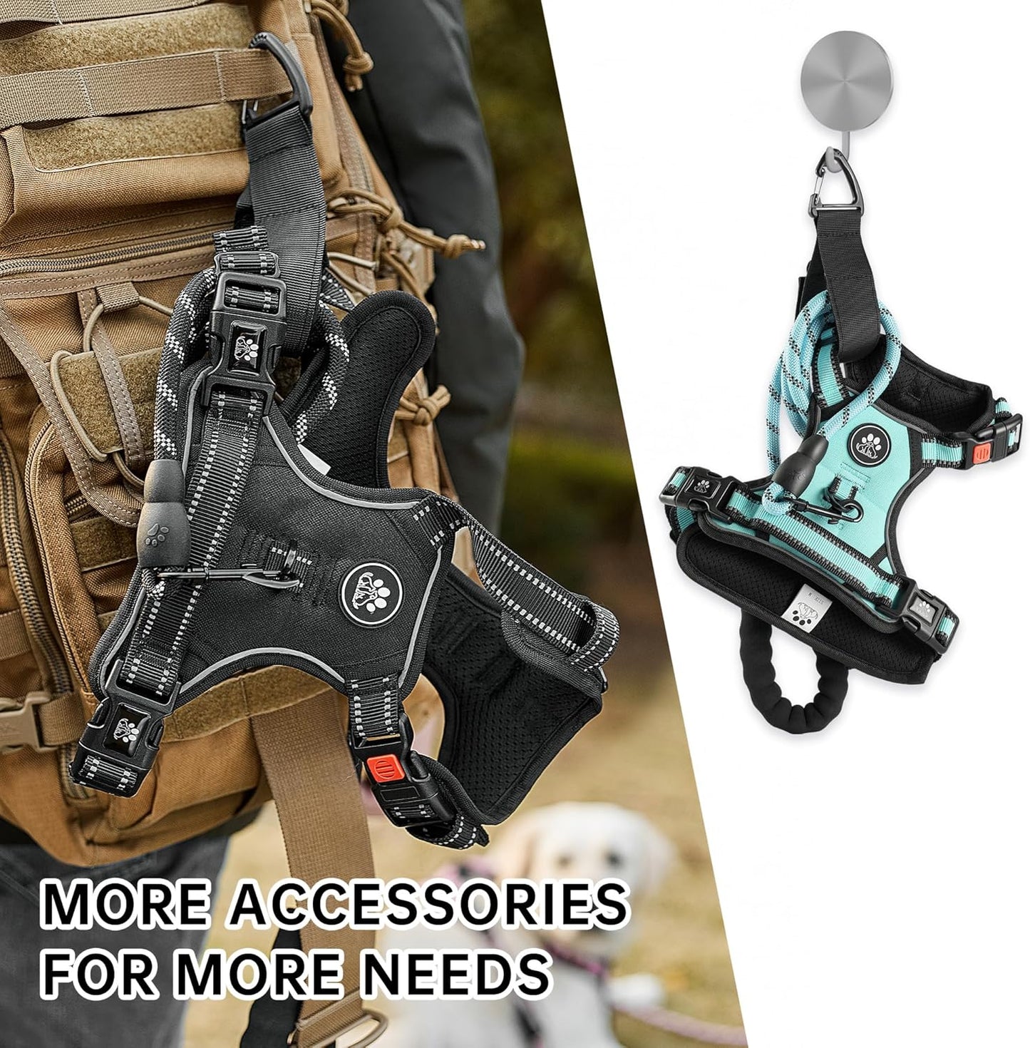 NESTROAD No Pull Dog Harness,Adjustable Oxford Dog Vest Harness with Leash,Reflective No-Choke Pet Harness with Easy Control Soft Handle for Large Dogs(Large,Turquoise)