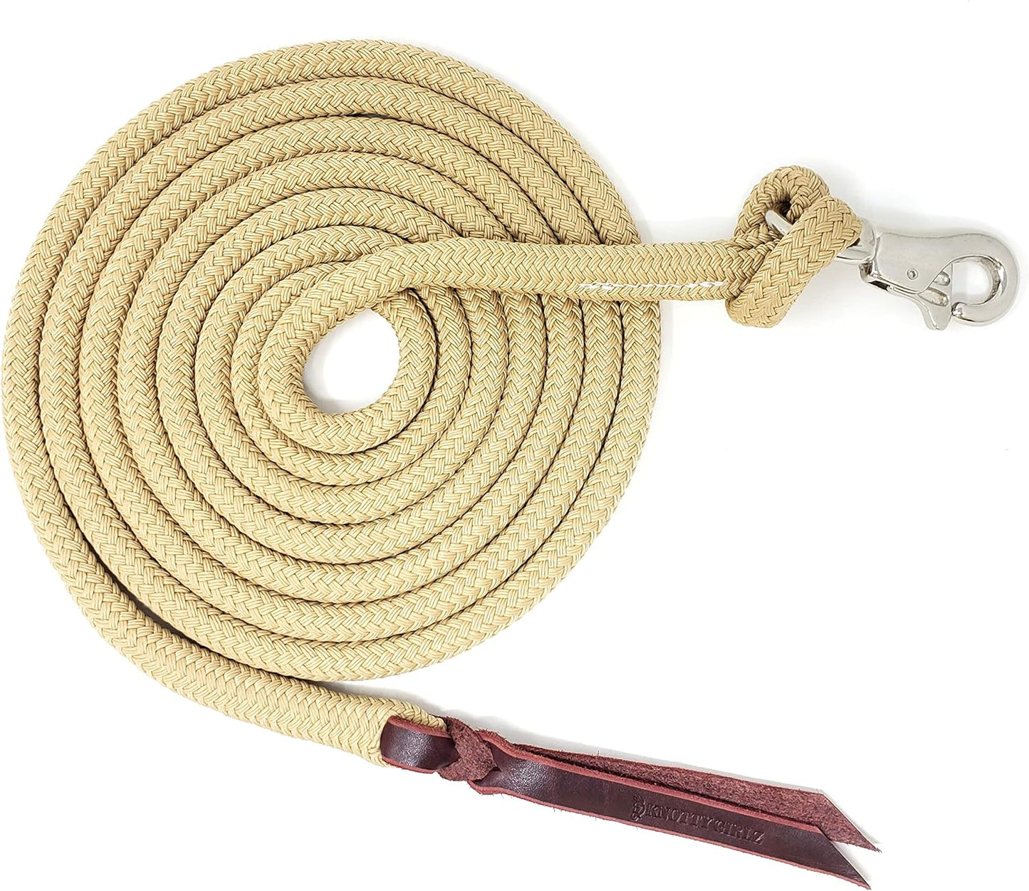 Premium 1/2" Samson EQ Yacht Braid Lead Rope with Nickel Trigger Bull Snap. Option for 12ft, 14ft and 16ft Lengths (Beige, 12 FT)