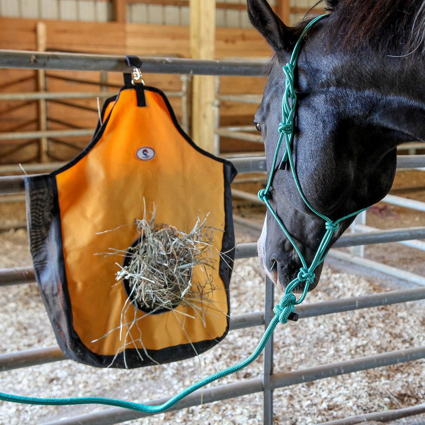 Majestic Ally 1200 D Hay Feeder Tote Bag for Horses, Sheep with Reflective Trim- Reduces Waste - Comes with 36” Hay Net. (Hunter Green)