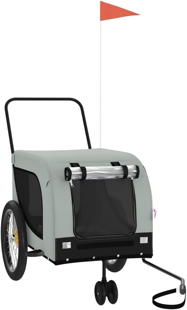 Tidyard Pet Bike Trailer Gray and Black Oxford Fabric and Iron Pet Bicycle Carrier, Animal Bike Stroller for Cat, Puppy, Dog, Outdoor, Travel Style A