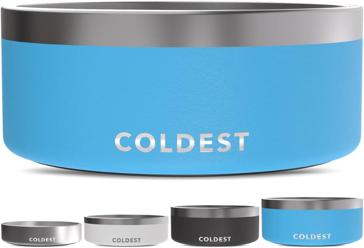 Coldest Dog Bowl - Anti Rust Metal, Non Slip, 3 Layers Insulated Stainless Steel Dog Bowls - Spill Proof & Heavy Duty - Water Bowl for Dogs, Cats & Pets, Dish Washer Safe (100 oz, Celestial Blue)
