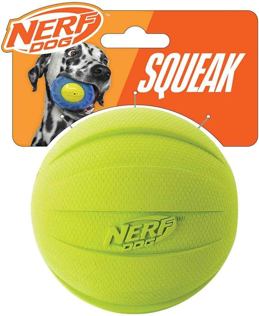 Nerf Dog Rubber Ball Dog Toy with Squeaker, Lightweight, Durable and Water Resistant, 4 Inch Diameter for Medium/Large Breeds, Single Unit, Green