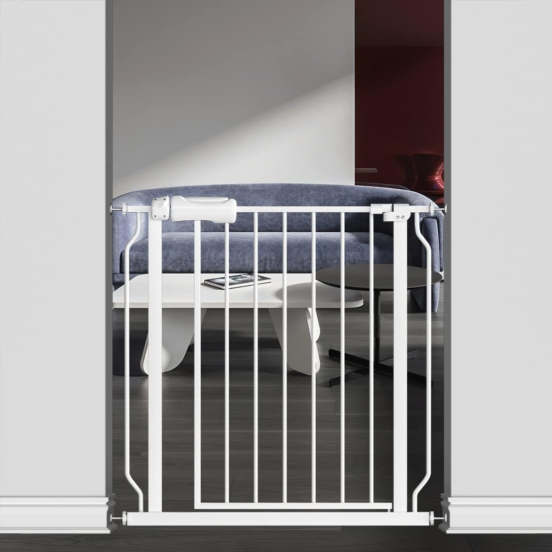 TSAYAWA Extra Wide Baby Safety Gate 29.6-33.8Inch Auto Close Child Gates, Pressure Mounted Gate for Stairs & Doorways, Indoor/Outdoor Heavy-Duty Pet Gate for Toddlers, Dogs, White