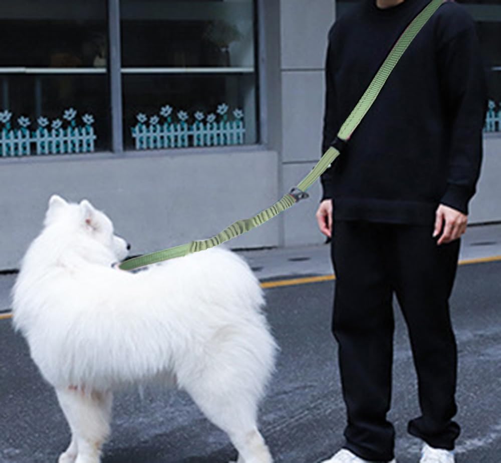 Hands Free Dog Leash for Large Medium Dogs Heavy Duty Bungee Reflective Adjustable Waist Leashes for Walking Running with Car Buckle 4-6FT (Green-1)