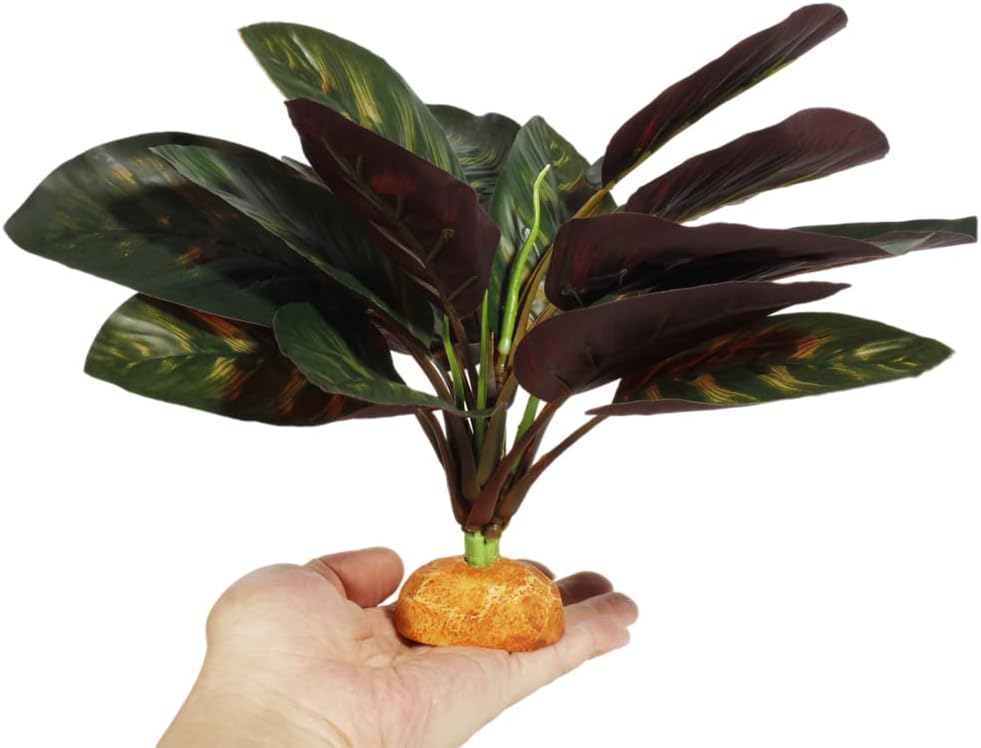 Reptile Terrarium Decor Plants, Bearded Dragon Tank Accessories fit Crested Gecko Leopard Lizard Chameleon Ball Python Snake Frog - Purple Fake Prayer Peacock Plants