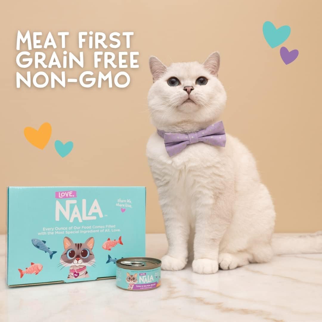 LOVE, NALA - Natural Adult Cat Wet Food - FLAKED Variety Pack - Salmon, Tuna, Chicken - Grain Free, Non-GMO, Lean Protein, Omega 3, Digestive Fiber Blend, Added Minerals & Vitamins - 12 Pack