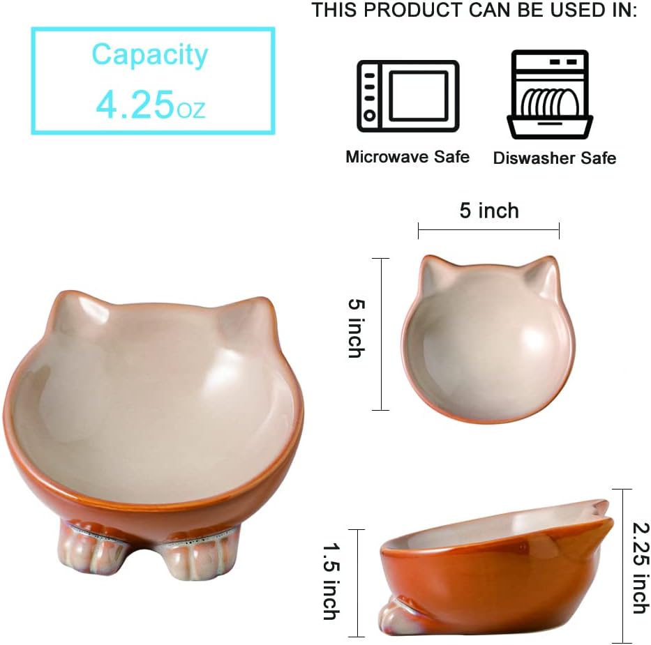 Nihow Ceramic Basic Cat Bowls: 5 Inch Cat Bowl for Food & Water - Food Grade Cat Dish for Small-Sized Cat - Microwave & Dishwasher Safe -Elegant Brown (4.25 OZ /1 PC)