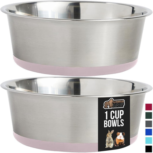 GORILLA GRIP Set of 2 Dog Bowls, Heavy Duty Metal Food and Water Bowl for Feeding Dogs and Cats, Dishwasher Safe, Rust Resistant Stainless Steel, BPA Free Rubber Base, Holds 1 Cup (8 fl oz), Lt Pink