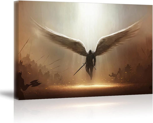 Fantasy Angel Stretched Canvas Wall Art for Living Room Bedroom Home Decoration,Abstract Anime Picture Print Painting Decor Artwork,Mysterious Wing Man Gallery Wrapped Gift,Inner Frame 24x36 Inches