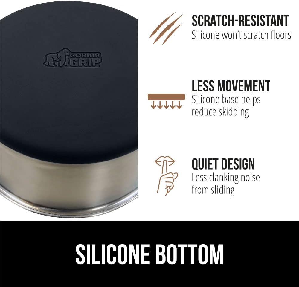 GORILLA GRIP Set of 2 Dog Bowls, Holds 4 Cups (32 fl oz), Heavy Duty Metal Food and Water Bowl for Feeding Dogs and Cats, Dishwasher Safe, Rust Resistant Stainless Steel, BPA Free Rubber Base, Black