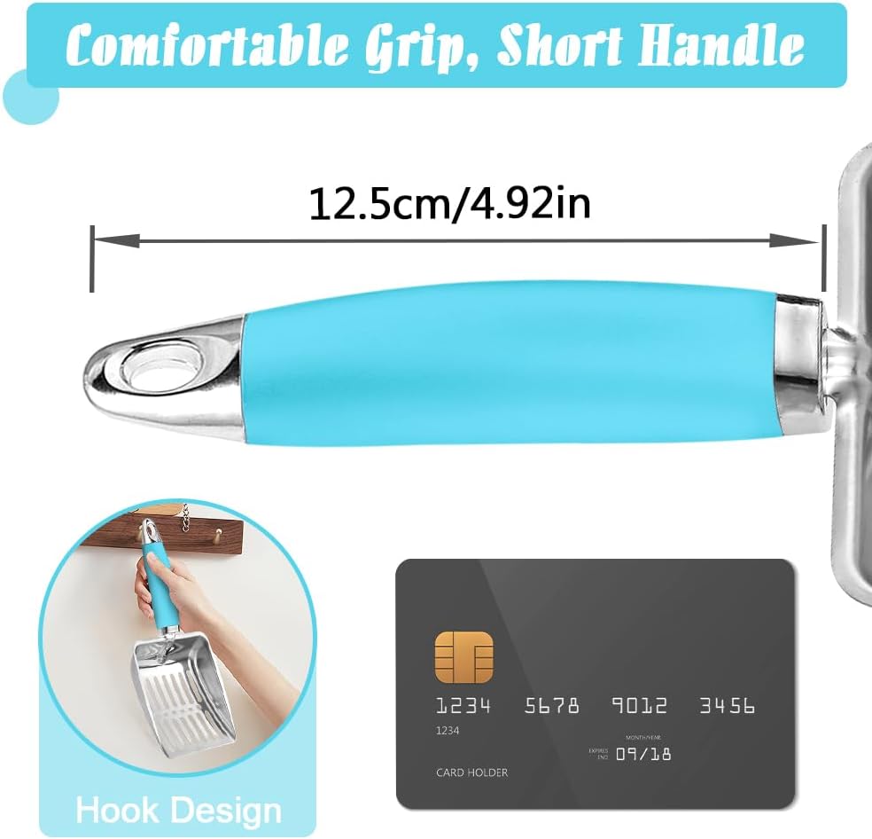 Cat Litter Scoop - Stainless Steel Metal Cat Litter Scoop-Sturdy Mesh Scooper - Mesh Shovel-Easy to Clean - Suitable for Cat Litter Box -Blue