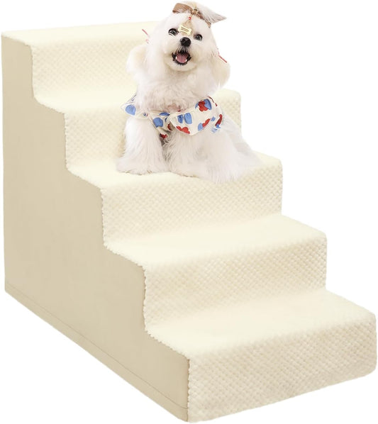 Dog Stairs for Small Dogs,22" H,5-Step Dog Steps for High Bed Couch and Sofa,Pet Stairs for Dogs and Cats Climbing with Non-Slip Bottom and Washable Cover,Beige