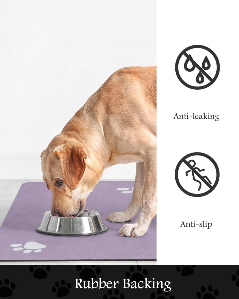 Pet Feeding Mat-Absorbent Dog Mat for Food and Water Bowl-No Stains Quick Dry Water Dispenser Mat-Dog Accessories Pet Supplies-Bowl for Messy Drinkers（Purple,12"x19"