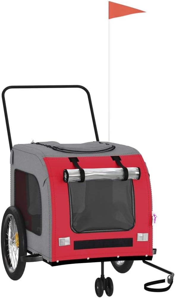 Tidyard Pet Bike Trailer Red and Gray Oxford Fabric and Iron Pet Bicycle Carrier, Animal Bike Stroller for Cat, Puppy, Dog, Outdoor, Travel Style A