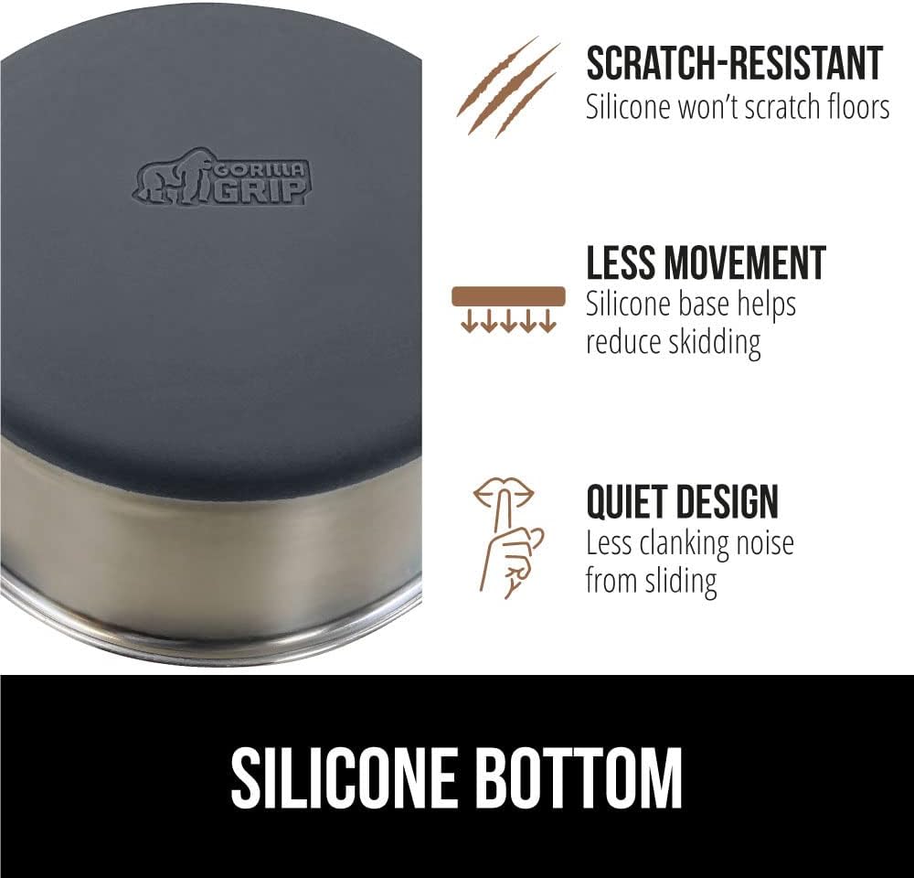 GORILLA GRIP Set of 2 Dog Bowls, Holds 8 Cups (64 fl oz), Heavy Duty Metal Food and Water Bowl for Feeding Dogs and Cats, Dishwasher Safe, Rust Resistant Stainless Steel, BPA Free Rubber Base, Gray