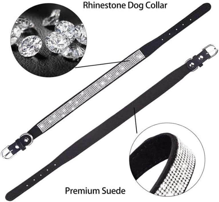Rhinestone Dog Collar for Small Dogs, Bling Diamond Fancy Crystal Glitter Pretty Jewel Pet Puppy Collars for XXS XS Small Medium Large Breed Girl Dogs Female Cats Kitten, Black L
