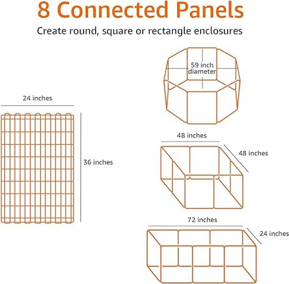 Amazon Basics Foldable Octagonal Metal Exercise Dog Playpen - Indoor/Outdoor, Single Door, Extra Large (8 Panels, 24 x 48), Easy to assemble and store customize, 48" - X-Large, Black