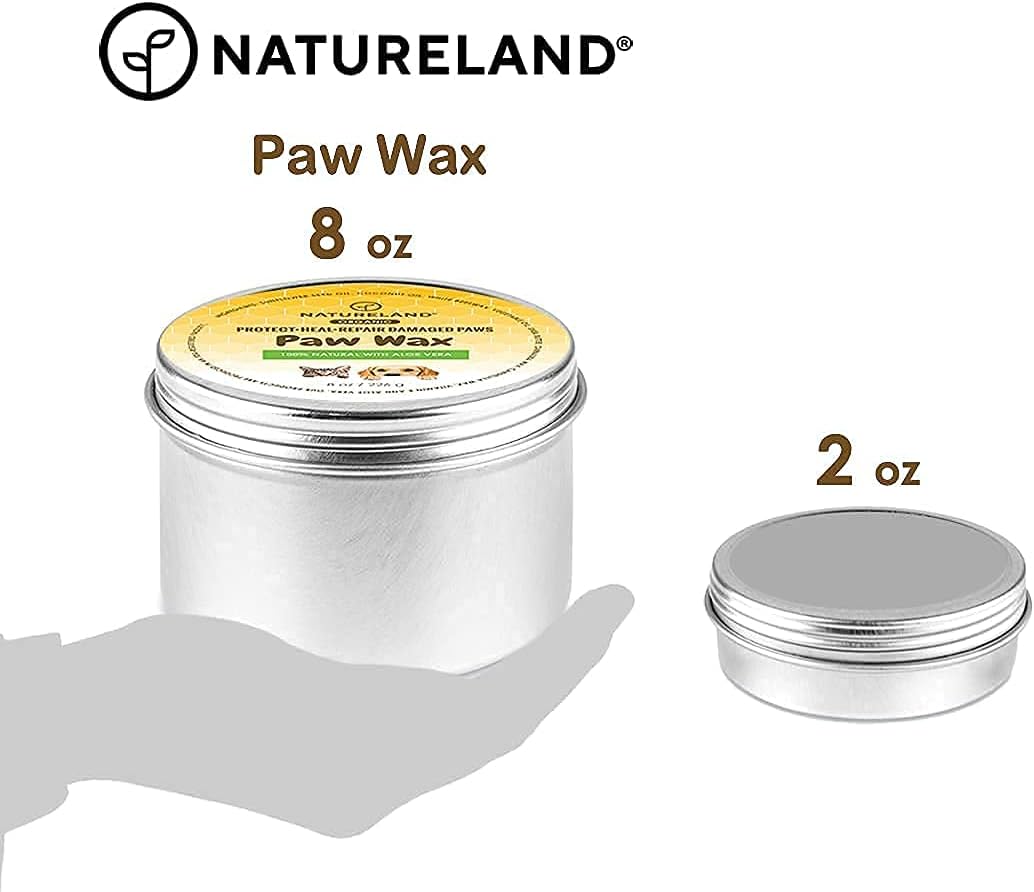 [8 OZ] Natureland Organic Paw Wax for Dogs and Cats, Natural Outdoor Protection to Heal, Repair, and Protect Dry, Chapped, or Rough Pads, Helps Protects Paws on Snow, Sand, or Dirt (8 OZ)