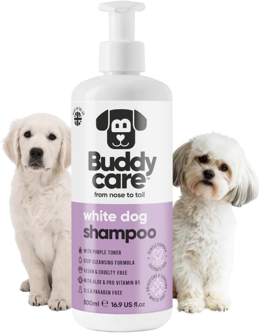 White Dog Shampoo by Buddycare | Dry Skin & Itchy Skin Relief for Smelly Dogs | Deep Cleansing Shampoo for Dogs Puppy Sensitive Skin | Dog Shampoo & Conditioner | with Aloe & Vitamin B5 (16.90oz)