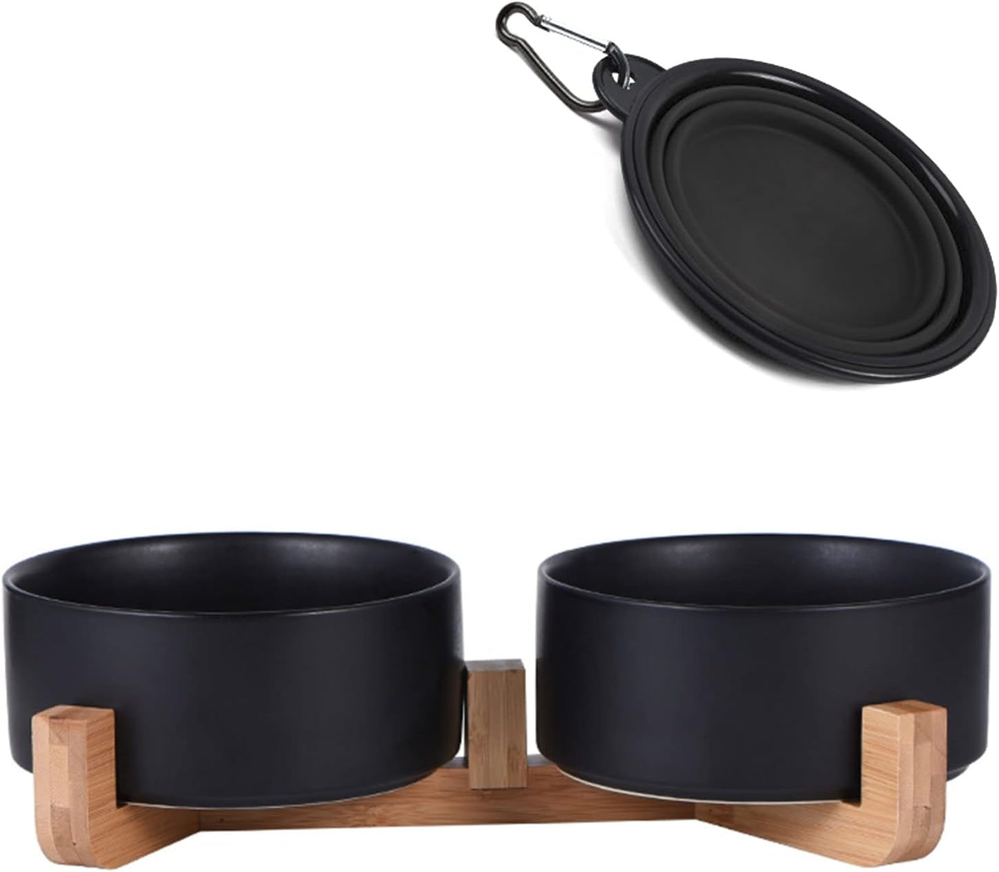 Petygooing Ceramic Dog Cat Bowls Set with Stand,Black Pet Food and Water Bowl,Small Dog Bowls Cute Modern Anti Slip Set of 2 Pet Feeder Small Size Pet Dish(13.5OZ/5.1 in)