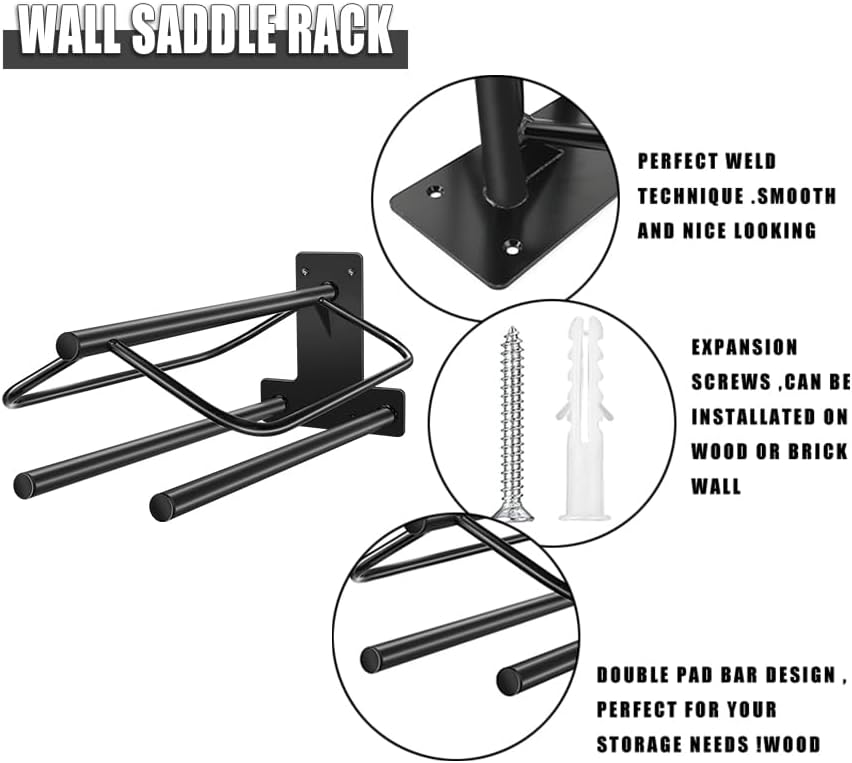 4 Sets Wall Mounted Saddle Rack With Double Pad Bar - Heavy Duty Stand for English and Western Saddles - 23.8x12.6x7.5 Inches
