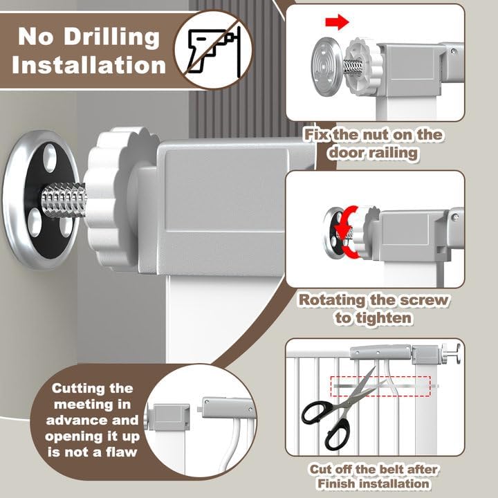 41" Extra Tall Cat Gate for Doorway, 49.2-54.7 Metal Pet Baby Safe Gate, Extra Wide Pressure Mounted Child Door with Expansion Kit, No Drilling No Climb Cat Fence Indoor, Tall Dog Gate, White