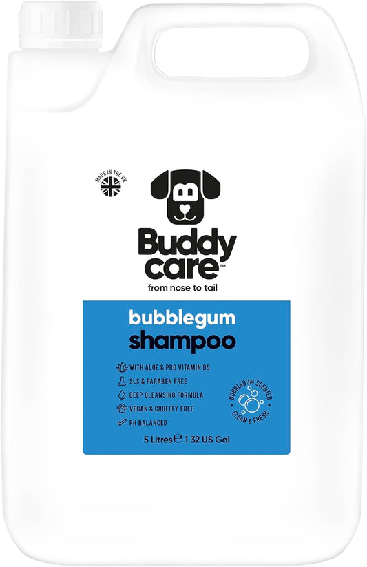 Bubblegum Dog Shampoo by Buddycare | Deep Cleansing Shampoo for Dogs | Bubblegum Scented | with Aloe Vera and Pro Vitamin B5 (169.07oz)