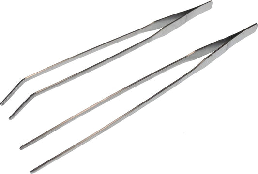 Longjet Kitchen Tweezers Metal Tongs for Cooking - Reptile Feeding Tongs for Gecko, Bearded Dragon, Snake - Long Forceps for Aquarium Plant