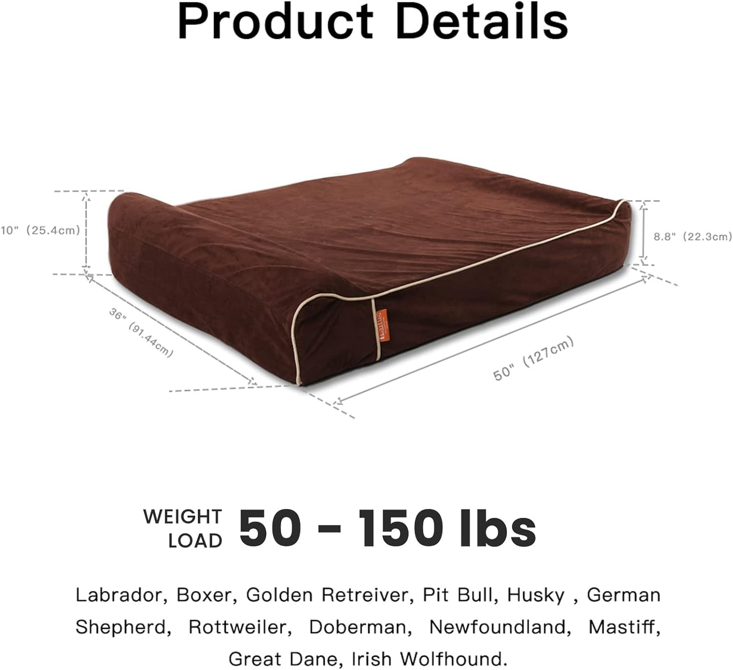 Laifug Orthopedic Memory Foam Extra Large Dog Bed Pillow(50"x36"x10", Chocolate) Durable Water Proof Liner & Removable Washable Cover & Smart Design