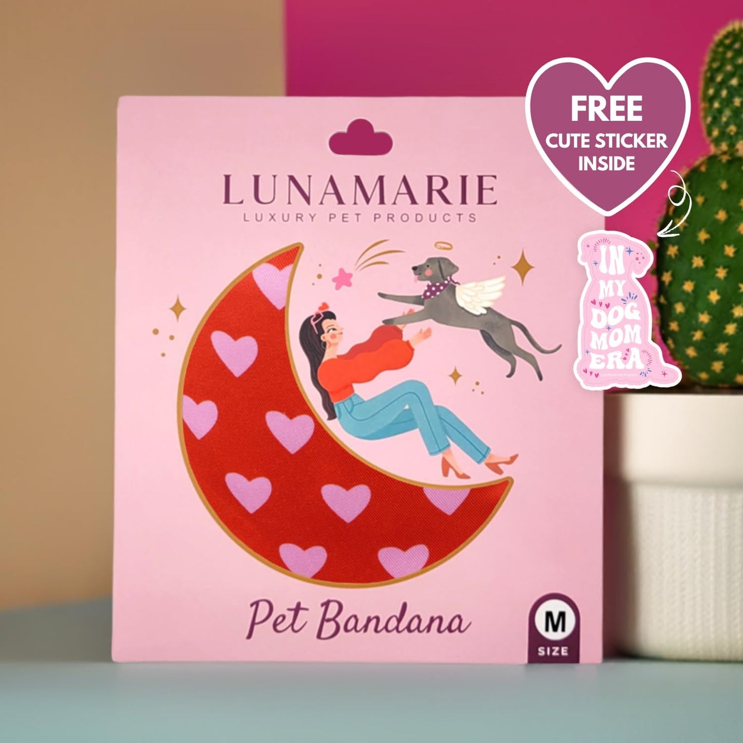 LunaMarie - Luxury Pet Birthday Bandanas -Premium & Silky Poly Fabric | 100% Handmade | Custom Shape Dual Layered (Evie Hearts, Medium)