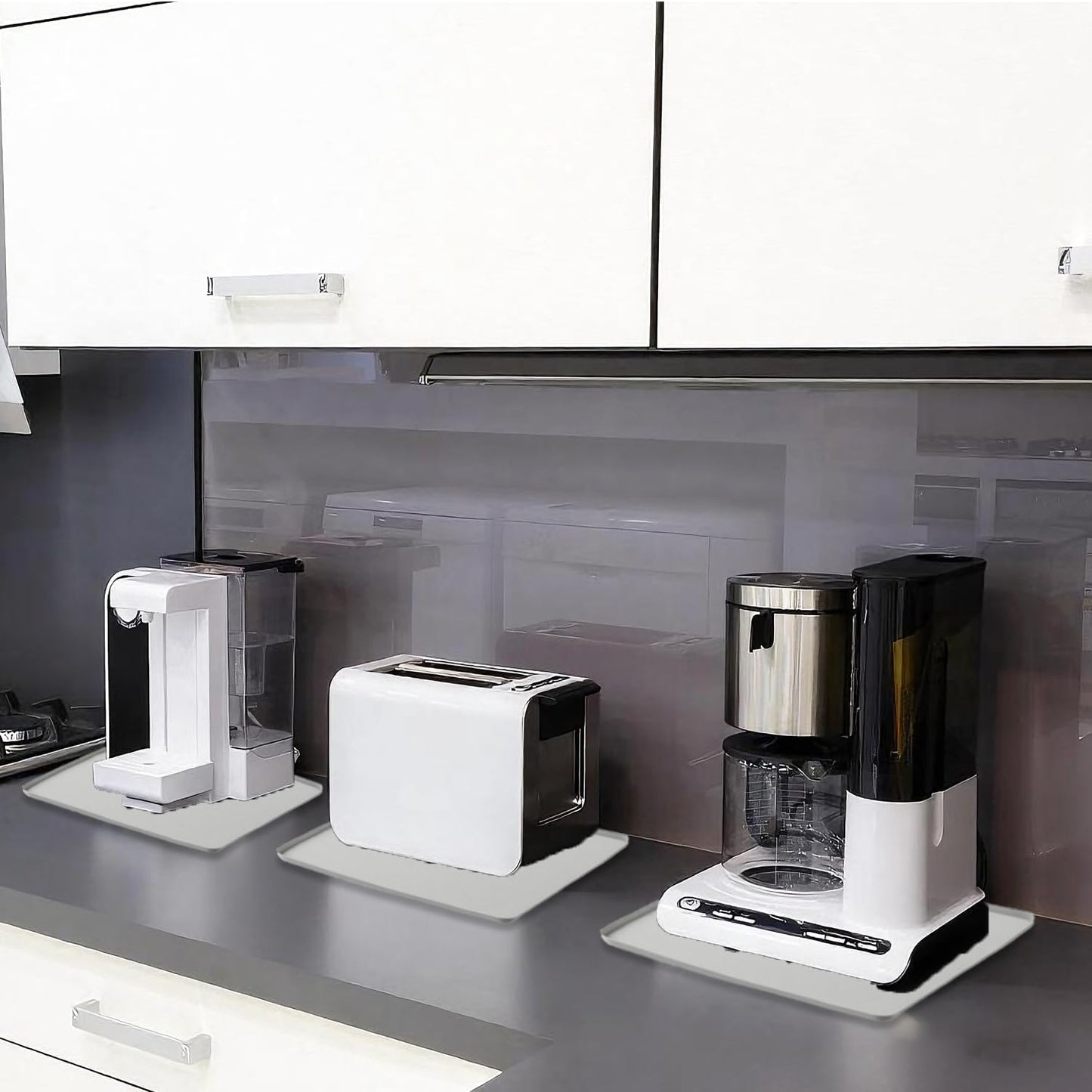 Waterproof Silicone Mat with Raised Edges 24x16 Inch, Water Cooler Mat & Countertop Protector for Hardwood Floors, Non-Slip Kitchen Appliance Pad for Pets Cats Dogs Feeding Bowls, Easy to Clean (Gray）