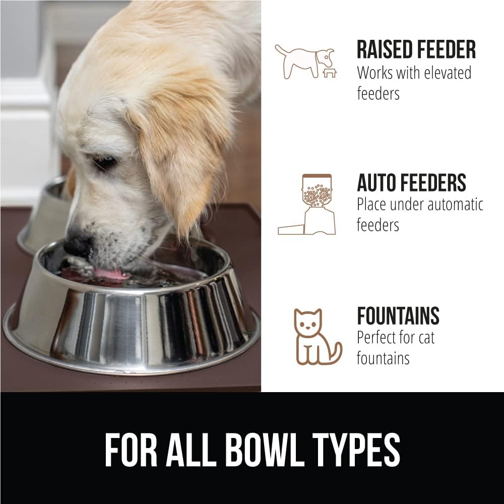 GORILLA GRIP 100% Waterproof Raised Edge BPA Free Silicone Pet Feeding Mat, Dog Cat Food Mats Contain Spills Protects Floors, Placemats for Cats and Dogs Water Bowl, Pets Accessories 28x18 Brown