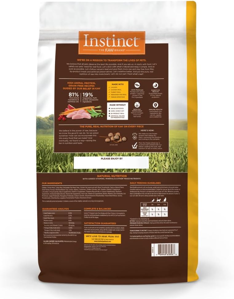 Instinct Original Dry Cat Food, Raw Coated Kibble, High Protein, Grain Free Recipe - Real Chicken, 11 lb. Bag