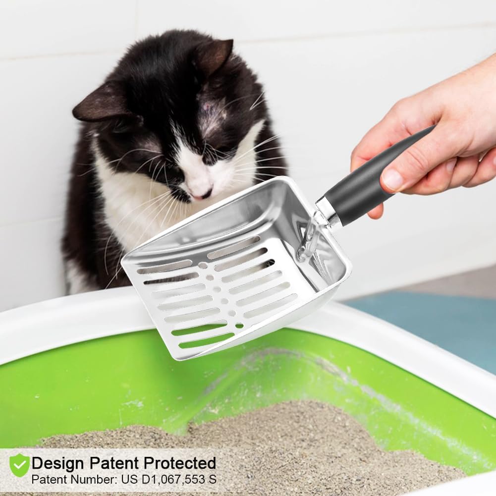 Cat Litter Scoop - Stainless Steel Metal Cat Litter Scoop-Sturdy Mesh Scooper - Mesh Shovel-Easy to Clean - Suitable for Cat Litter Box - Light Black