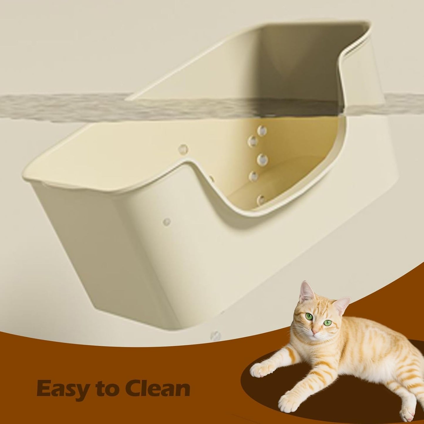 Small Cat Litter Box with High Sides,Cat Boxes for Indoor Cats,Cat Litter Pan for Kitty,Litter Box with Low Entry,Easy to Clean,Anti-Splashing (Beige)