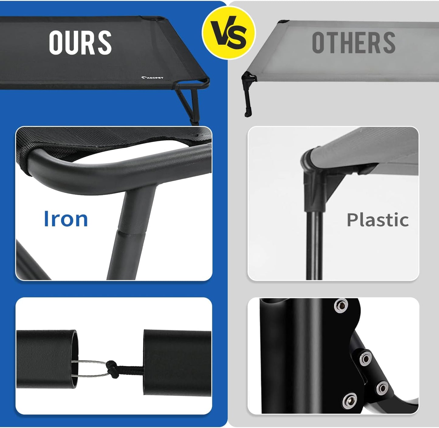 Elevated Dog Beds, Extra Large Raised Dog Cots Outdoor Cooling Dog Bed Waterproof Stable and Easy Assembly, Teslin Fabric with 1.2mm Thick Iron Frame, Breathable, Ultra-Sturdy，Black, 54*37*8.7