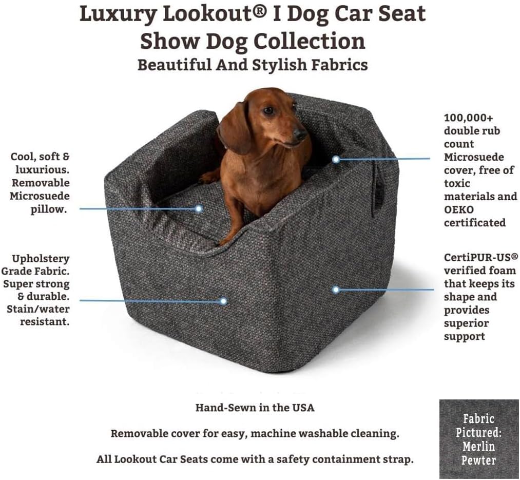 Snoozer Dog Car Seat: Lookout I Dog Booster Car Seat for Dogs Small 5-15 lbs, Size: Small, Fabric: Palmer Indigo, Pet Booster to Alleviate Motion Sickness for Dogs, Removable Machine Washable Cover