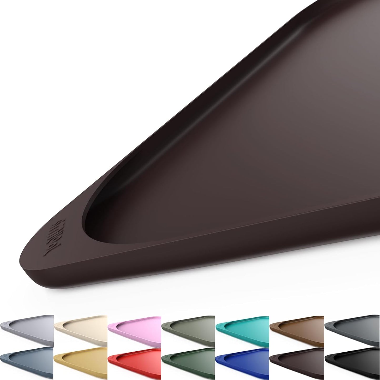 Silicone Pet Feeding Mat with Raised Edge & Residue Collection Pocket for Food and Water, Dog Bowl Mats, Cat Bowls Placemat with High Lip for Floor Waterproof, 22 x 14 x 0.8 Dark Brown