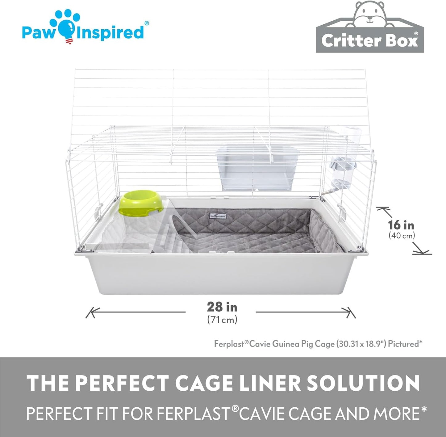 Paw Inspired Critter Box | Washable Guinea Pig Cage Liners with Raised Sides | Fleece Bedding for Guinea Pigs Rabbits, Hamsters, Small Animals | Edge Protected Pee Pads (C&C 2x1 (14" Grids))