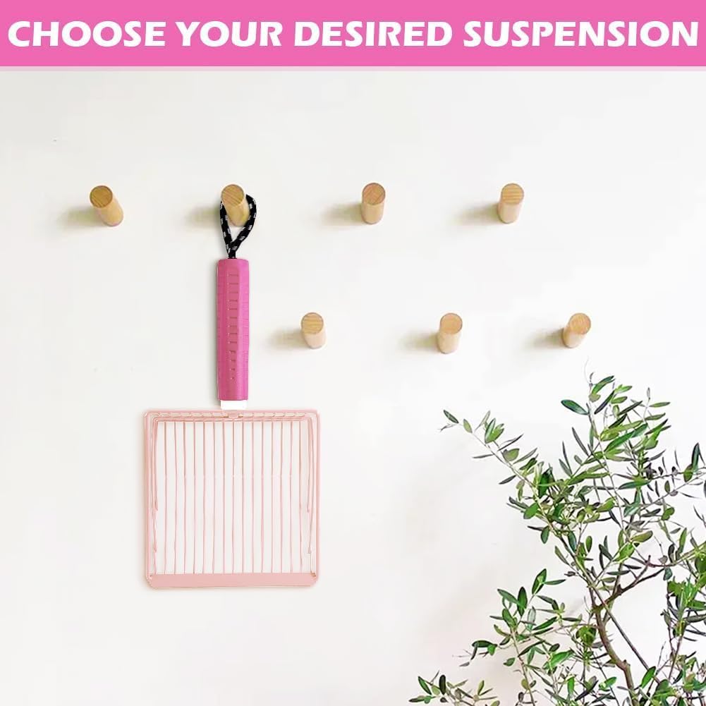 Cat Litter Scoop, 2-in-1 Detachable Ergonomic Handle, Metal, Bar Grid Shape with Suspendable Cord (Pink)