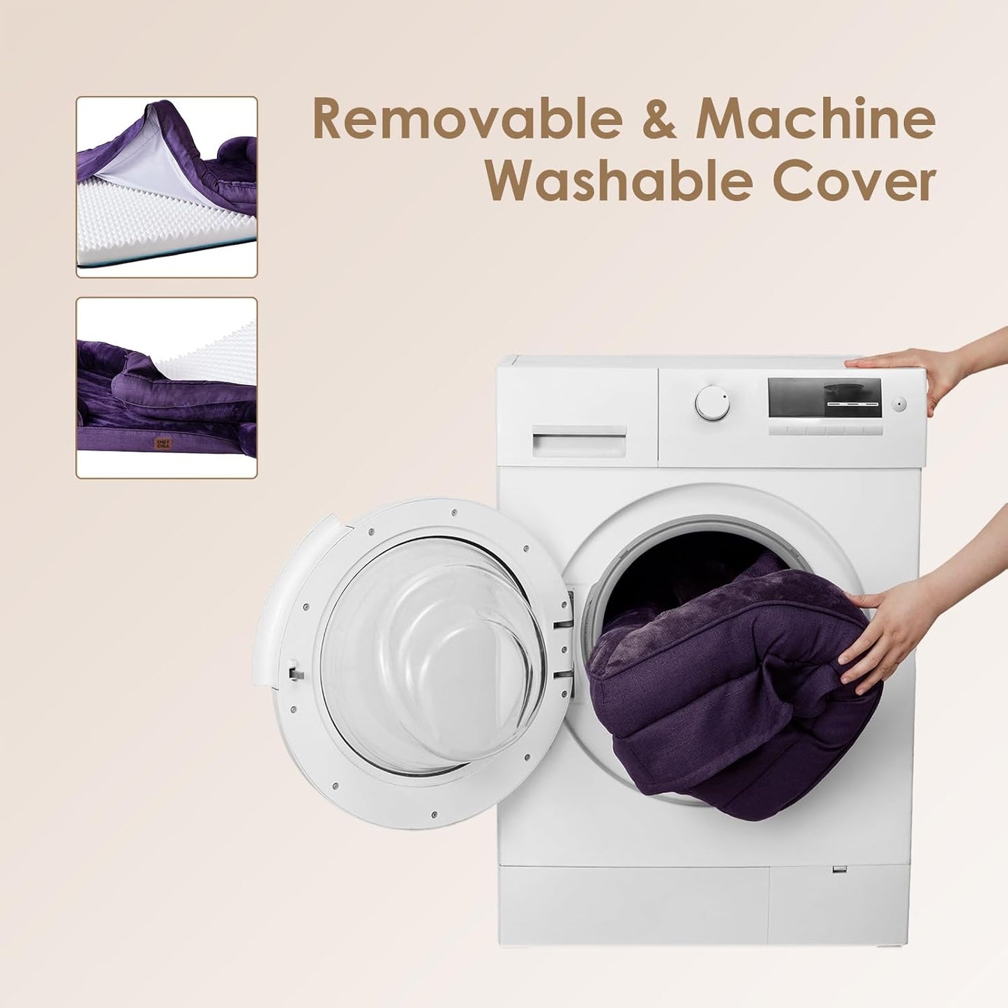 EHEYCIGA Orthopedic XL Dog Beds, Waterproof Memory Foam Dog Bed for Extra Large Dogs, Non-Slip Bottom and Egg-Crate Foam Big Pet Couch Bed with Washable Removable Cover, Purple