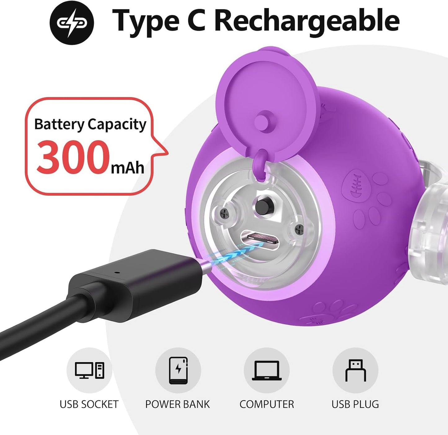 Interactive Cat Toys, Automatic Moving Cat Toys for Bored Indoor Adult Cats, Fast Rolling, Chirping & Motion-Activated Kitty Toys, Fun Gift for Cats with Speedy Tail 2.0, USB Rechargeable, Purple