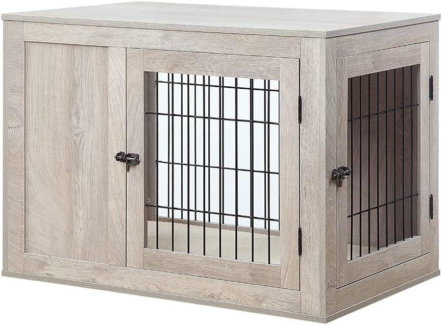 unipaws 36 Inch Furniture Style Dog Crate for Medium Dogs, Indoor Puppy Kennel with Door, Modern Decorative Wood Wire Pet Cage, Pretty Cute End Side Table Nightstand, Weathered Grey